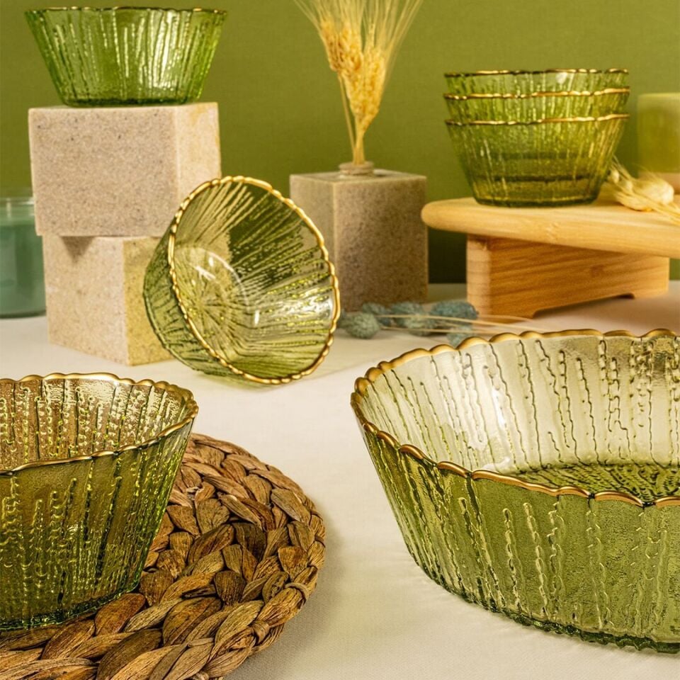 Fecra Fladen 7 Parça Kase Seti Yeşil Gold Fileli