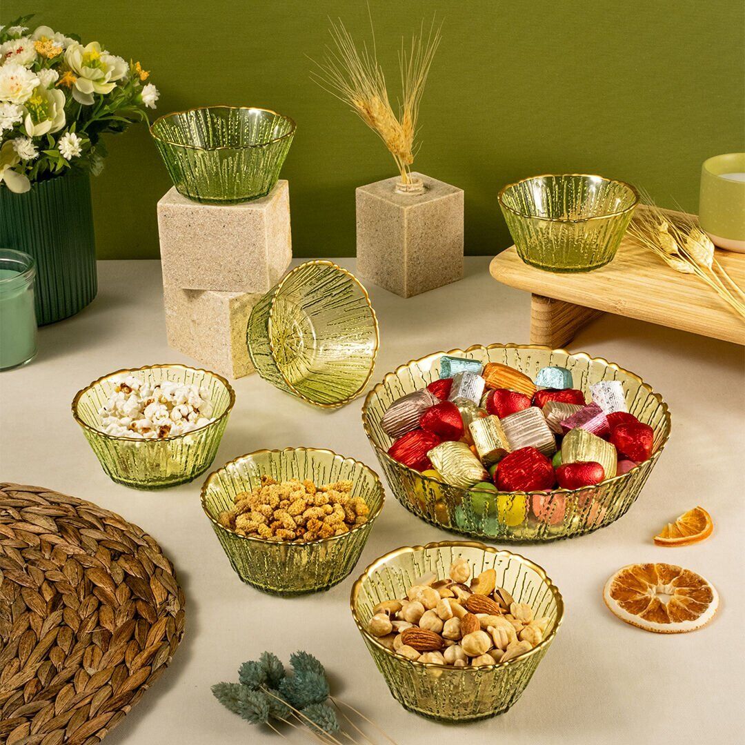 Fecra Fladen 7 Parça Kase Seti Yeşil Gold Fileli