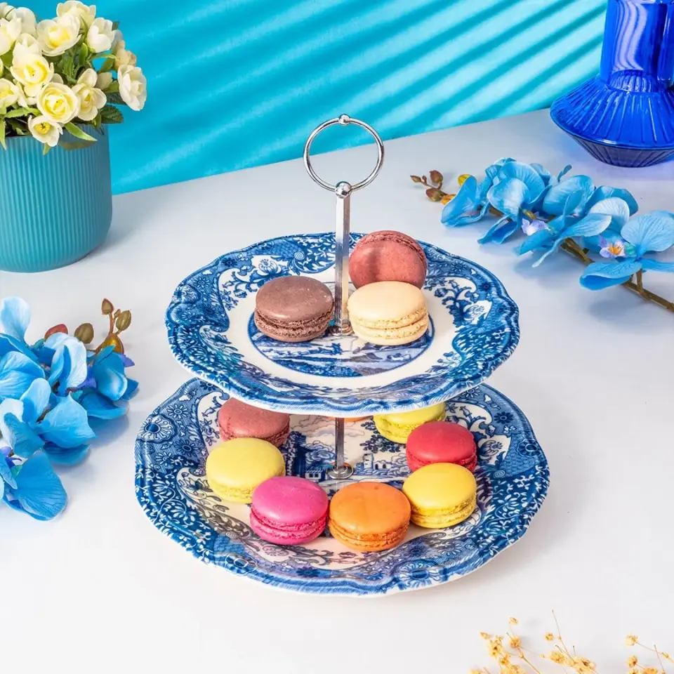 Fecra Vintage Blue 2 Katlı Kurabiyelik Seti