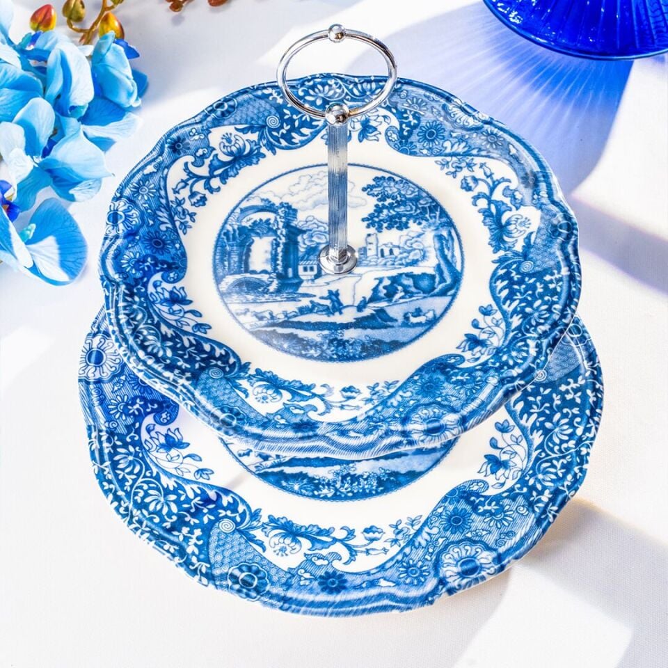 Fecra Vintage Blue 2 Katlı Kurabiyelik Seti