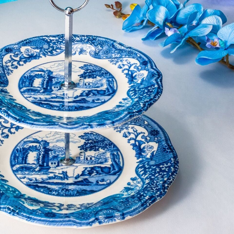 Fecra Vintage Blue 2 Katlı Kurabiyelik Seti