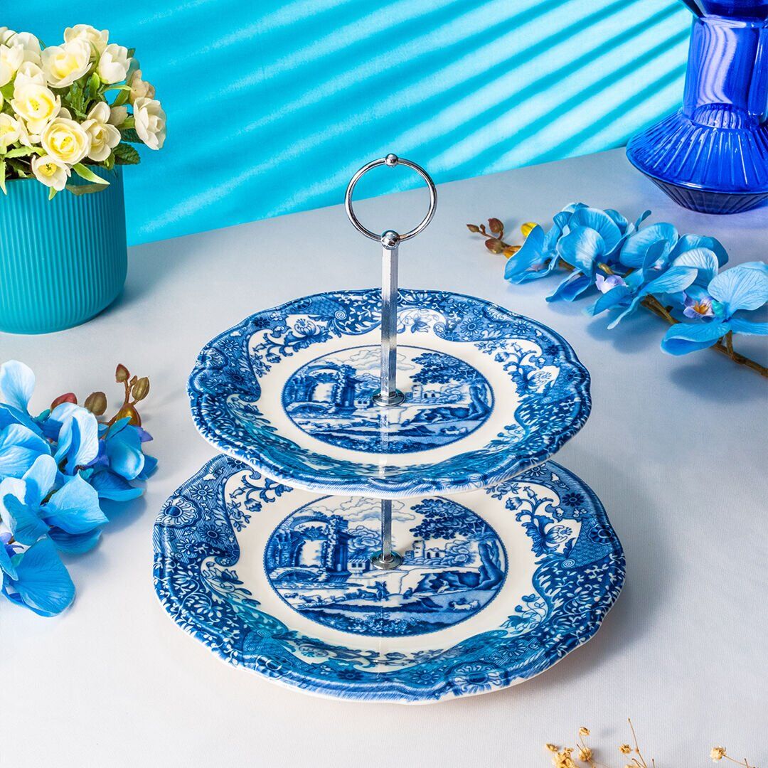 Fecra Vintage Blue 2 Katlı Kurabiyelik Seti