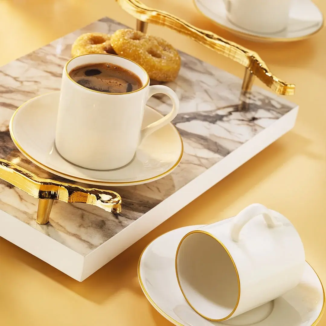 Fecra Lumin 12 Parça Kahve Fincan Takımı Gold Fileli