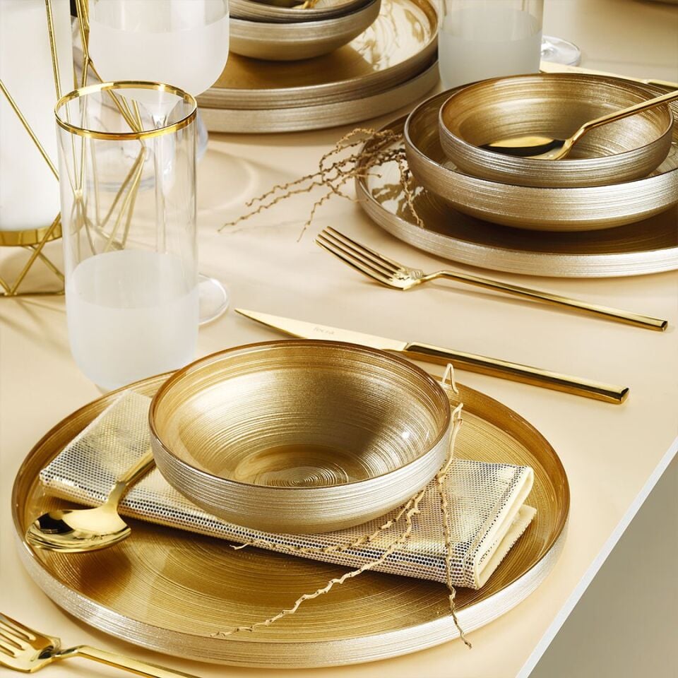 Fecra Circle 18 Parça Gold Yemek Takımı Şampanya