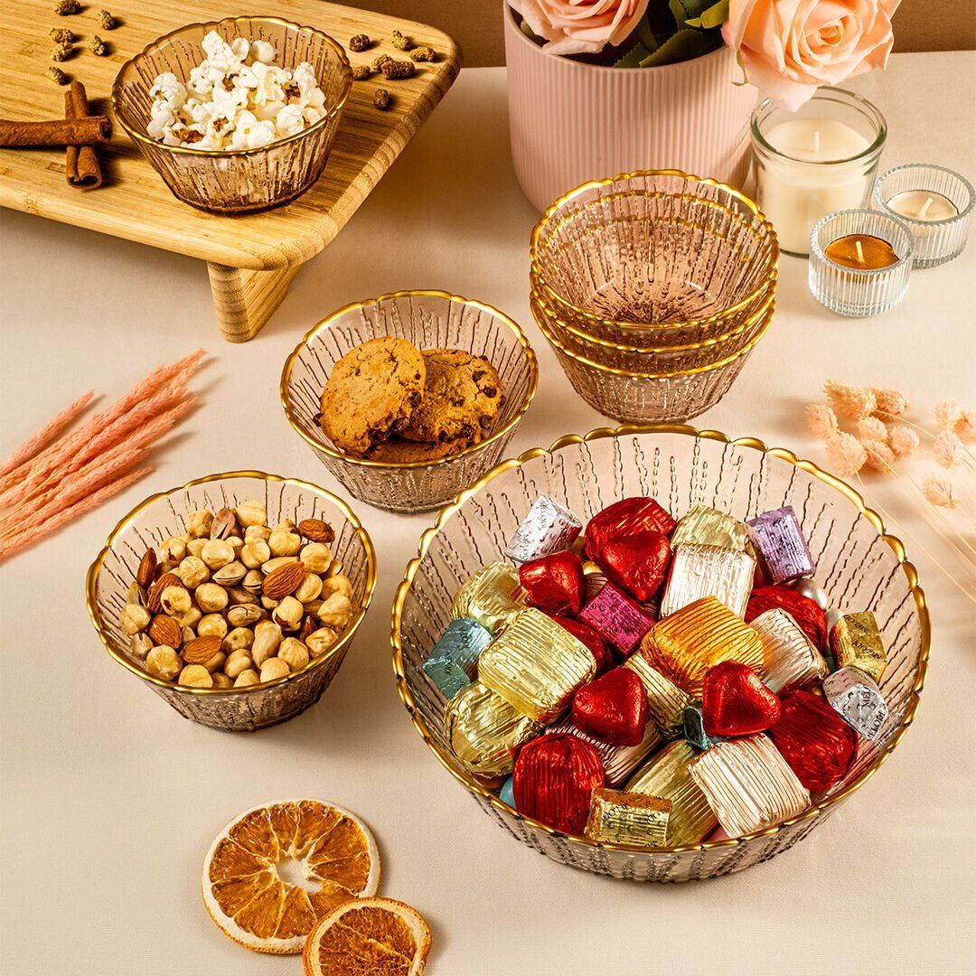 Fecra Fladen 7 Parça Kase Seti Kahve Gold Fileli