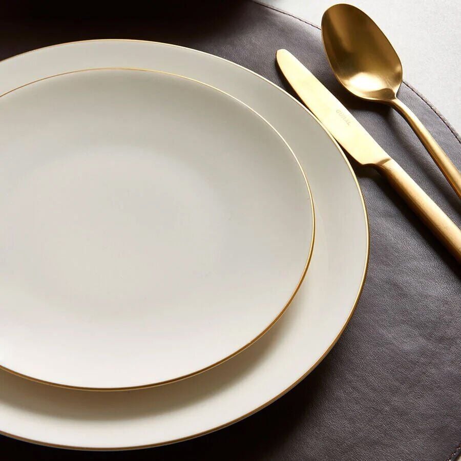 Fecra Bone Premium Aren 16 Parça Porselen Yemek Takımı Altın Fileli