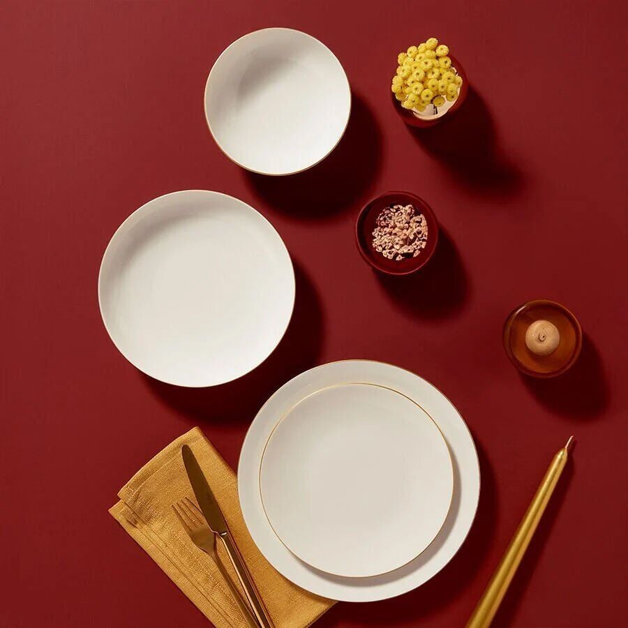 Fecra Bone Premium Aren 16 Parça Porselen Yemek Takımı Altın Fileli