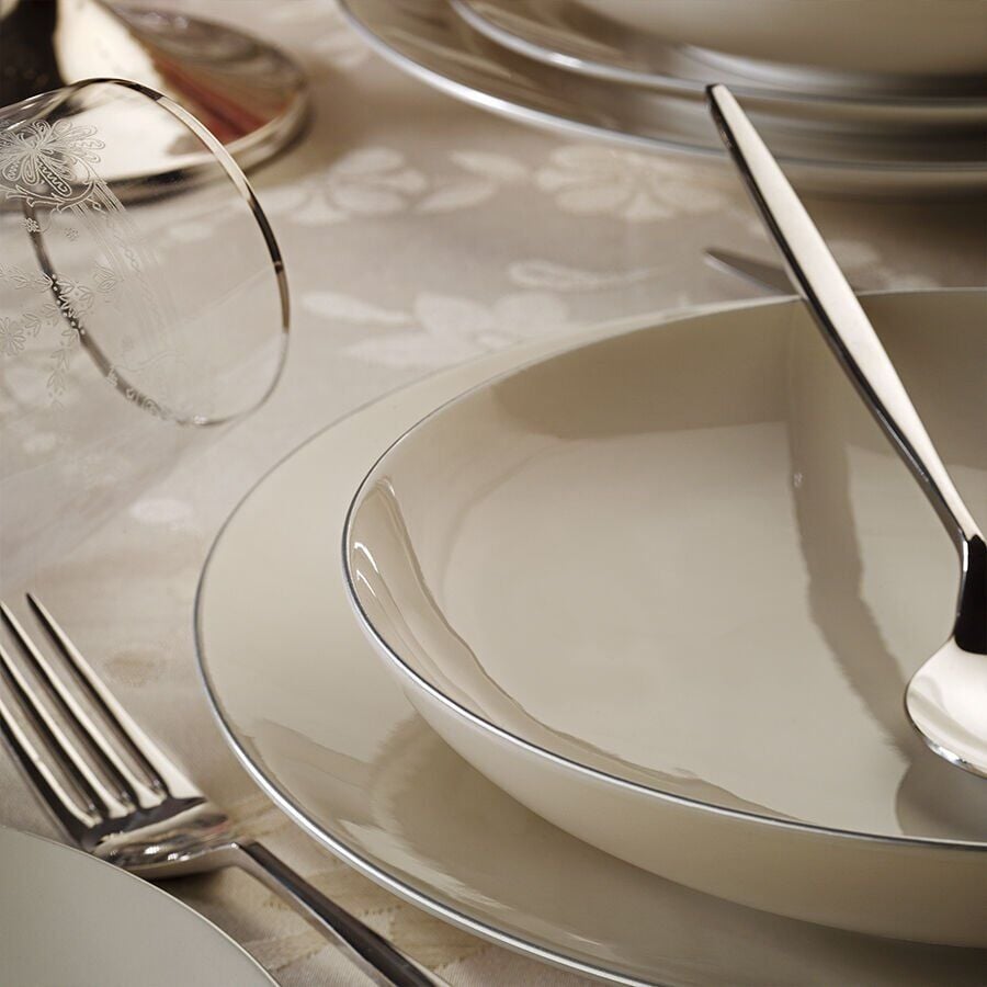 Fecra Bone Premium Aren 16 Parça Porselen Yemek Takımı Gümüş Fileli