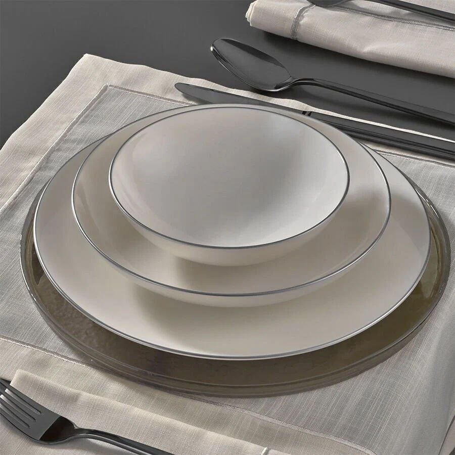 Fecra Bone Premium Aren 16 Parça Porselen Yemek Takımı Gümüş Fileli