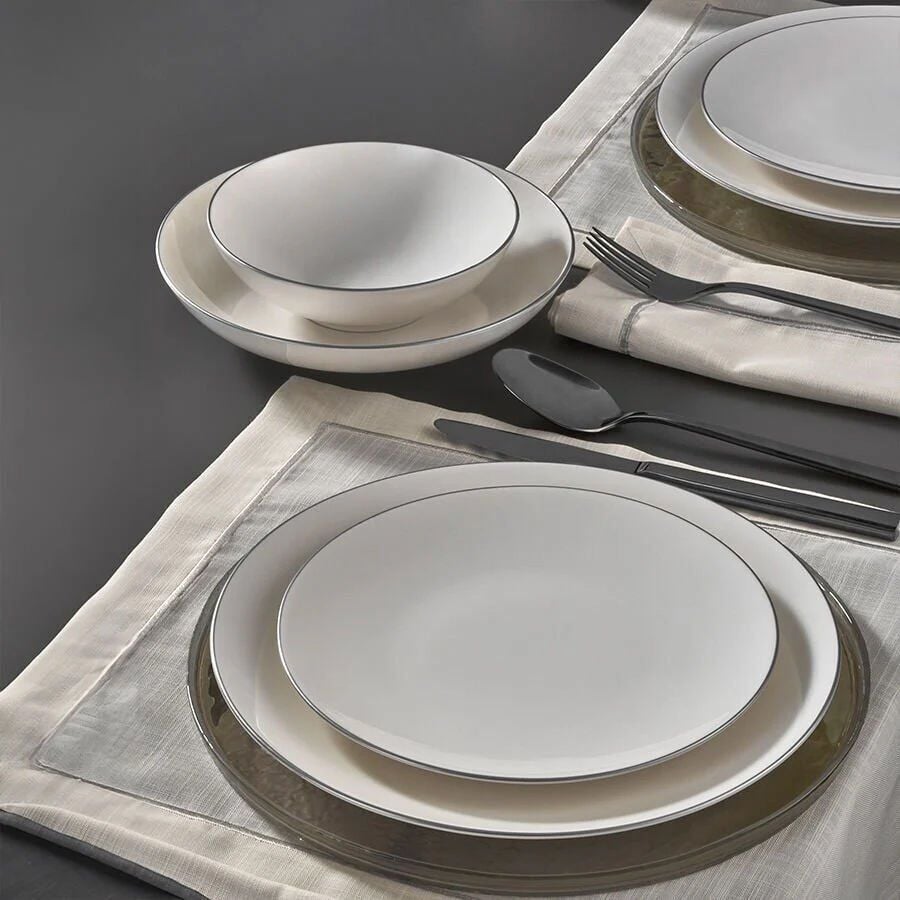 Fecra Bone Premium Aren 16 Parça Porselen Yemek Takımı Gümüş Fileli