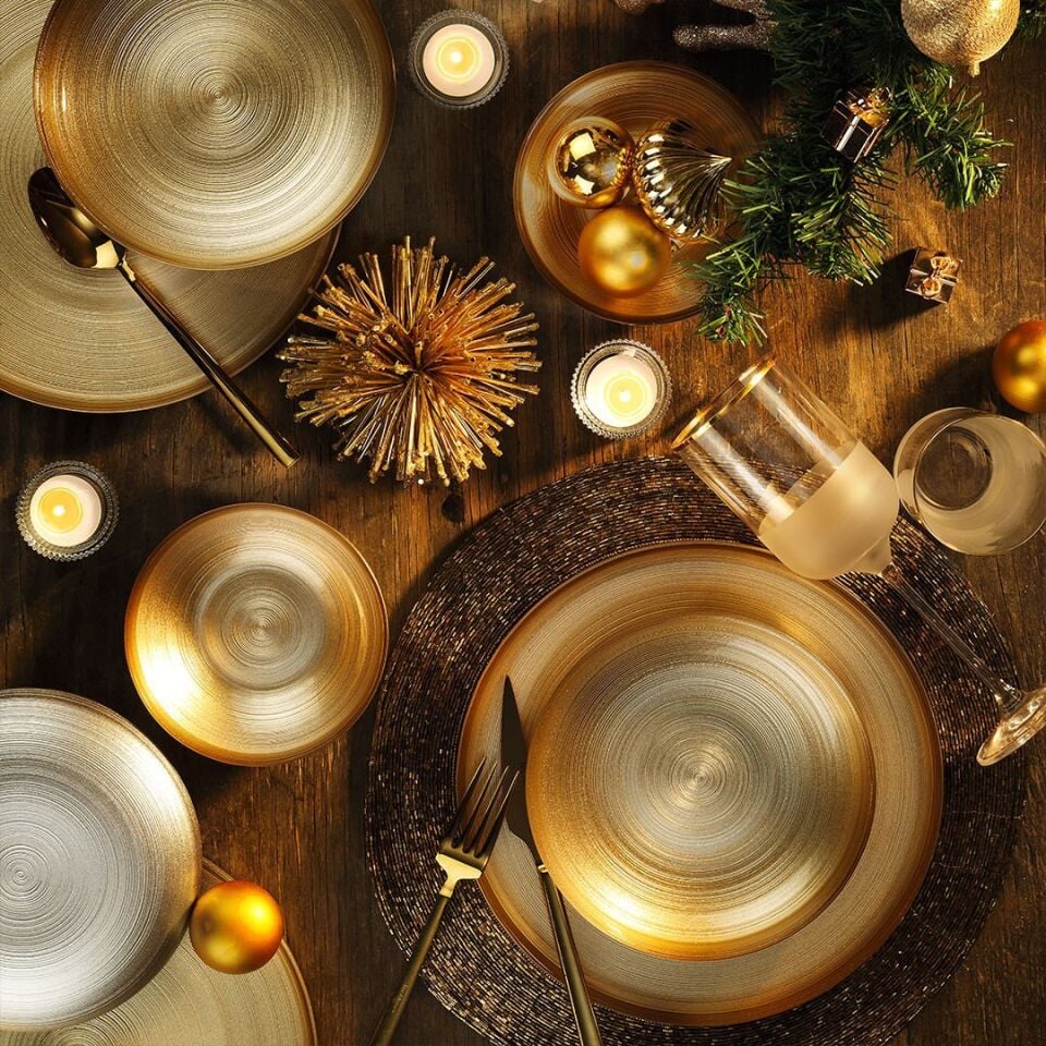 Fecra Circle 18 Parça Gold Yemek Takımı Şampanya