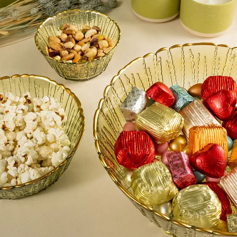 Fecra Rita 3'lü Cam Kase Seti Yeşil Altın Fileli