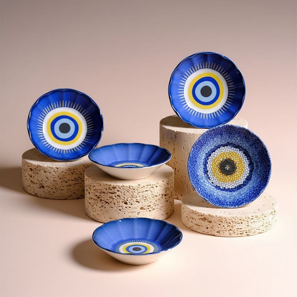 Fecra Acem 6'lı Nazarı Çay Tabağı Seti Karma