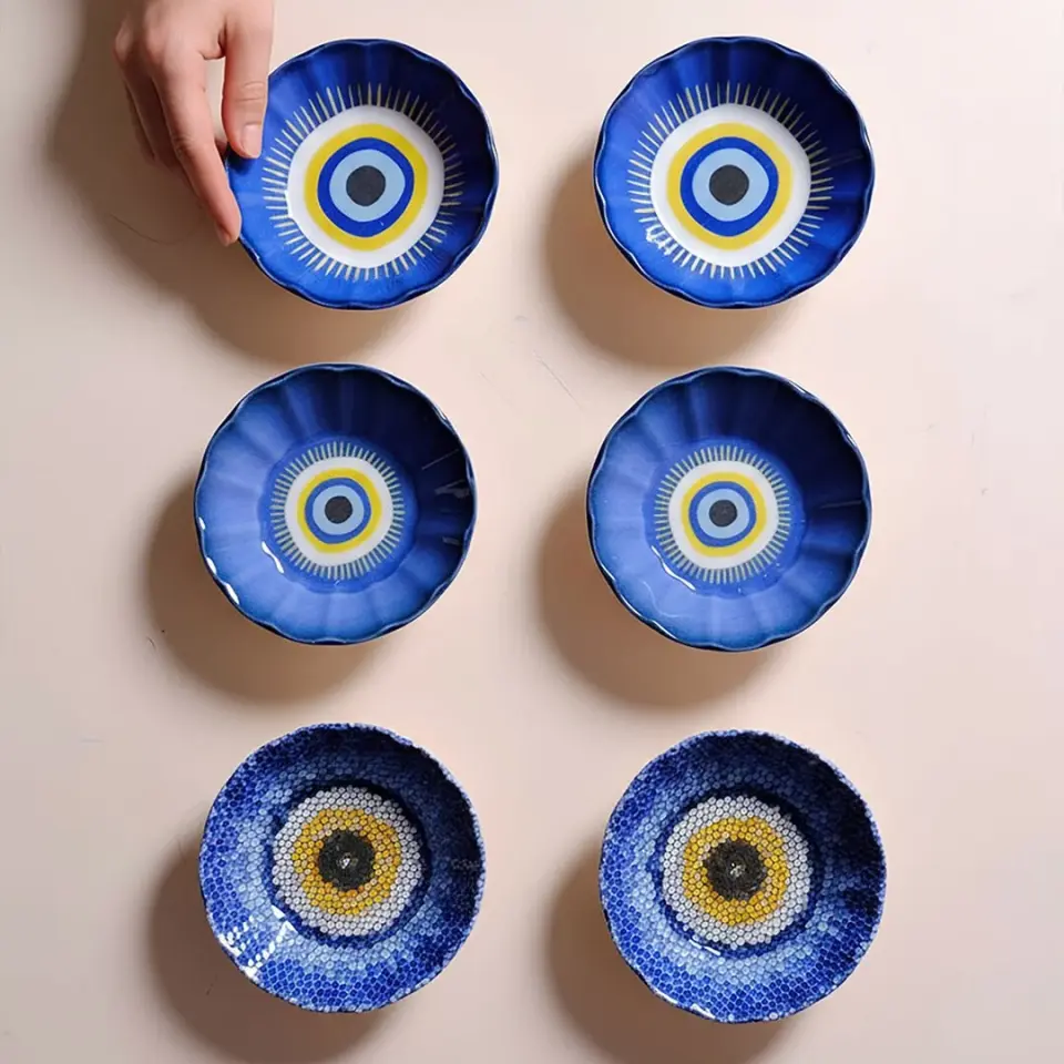 Fecra Acem 6'lı Nazarı Çay Tabağı Seti Karma