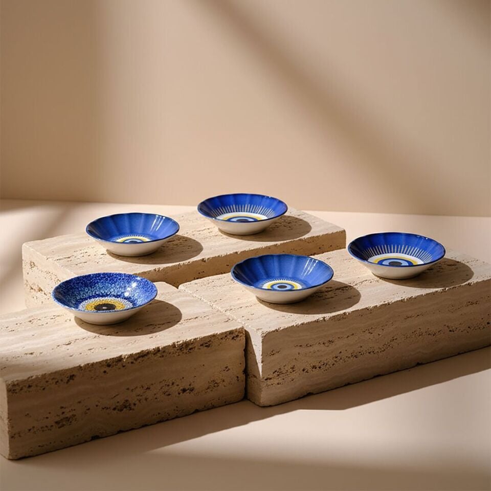 Fecra Acem 6'lı Nazarı Çay Tabağı Seti Karma