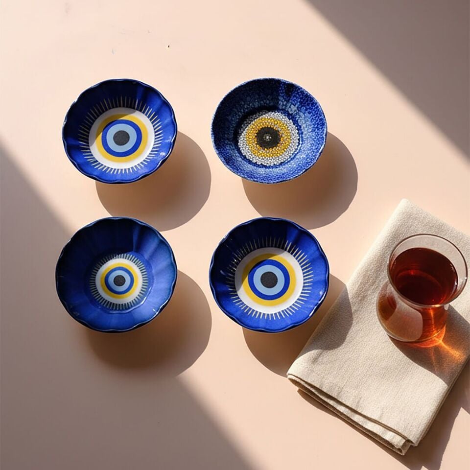 Fecra Acem 6'lı Nazarı Çay Tabağı Seti Karma