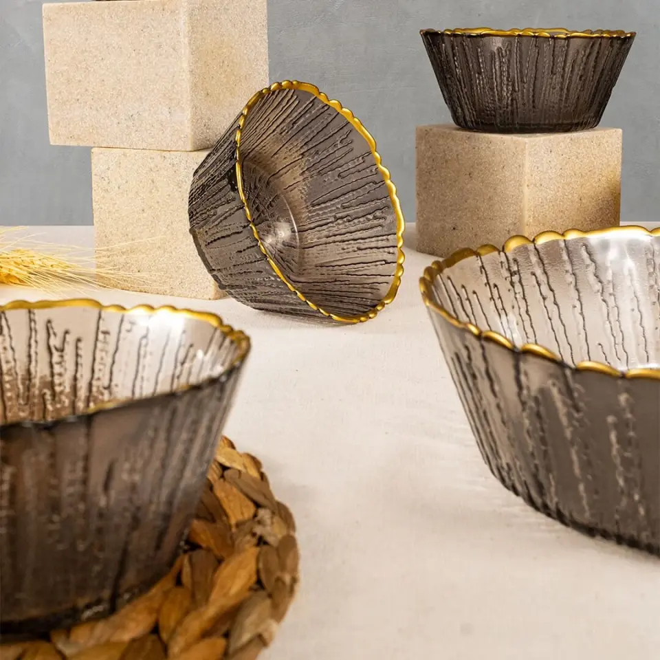 Fecra Fladen 7 Parça Kase Seti Antrasit Gold Fileli