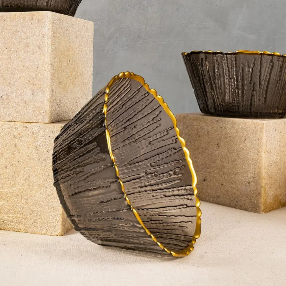 Fecra Fladen 7 Parça Kase Seti Antrasit Gold Fileli