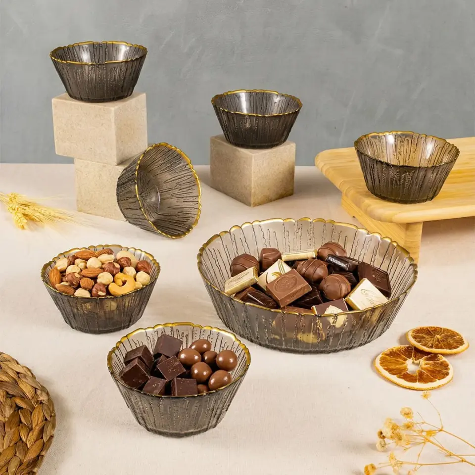 Fecra Fladen 7 Parça Kase Seti Antrasit Gold Fileli