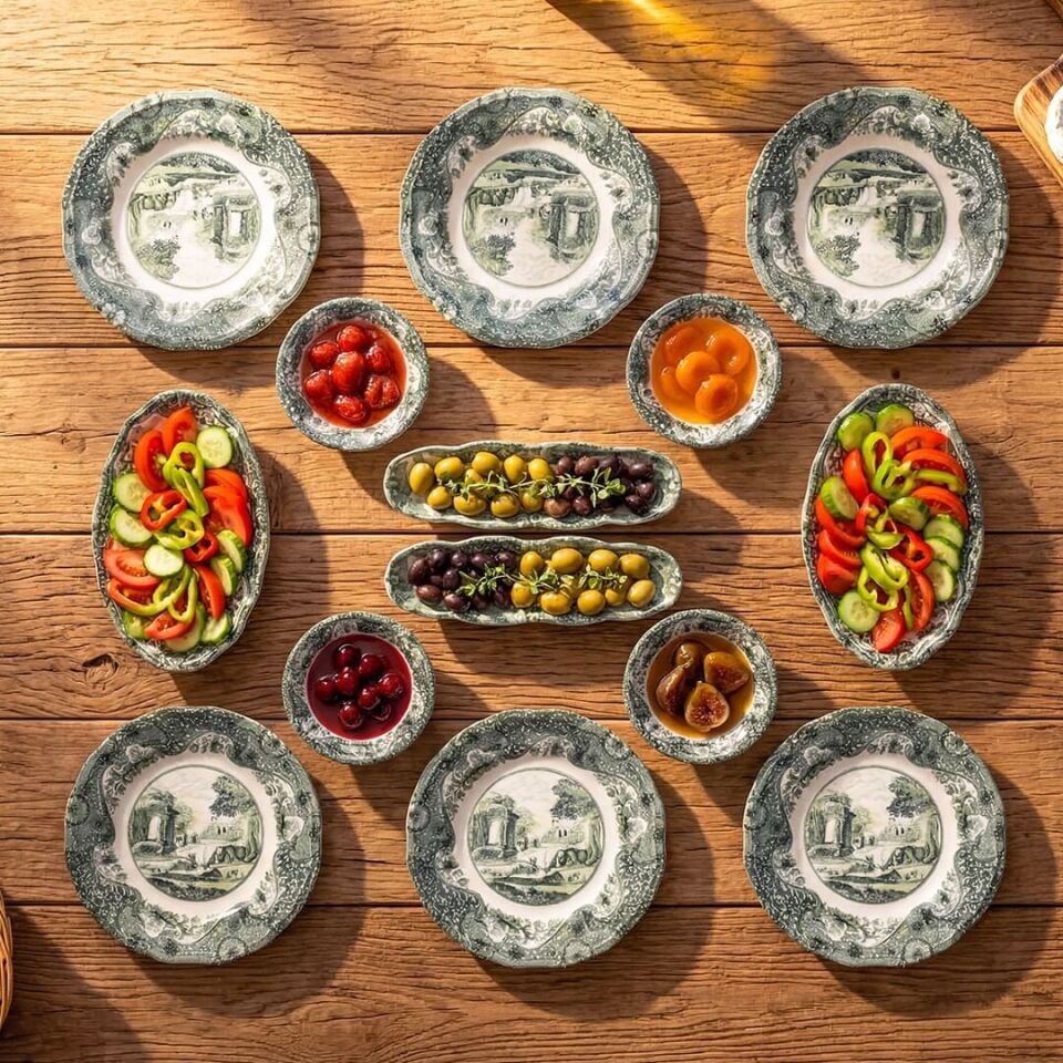 Fecra Vintage Emerald 14 Parça Kahvaltı Takımı