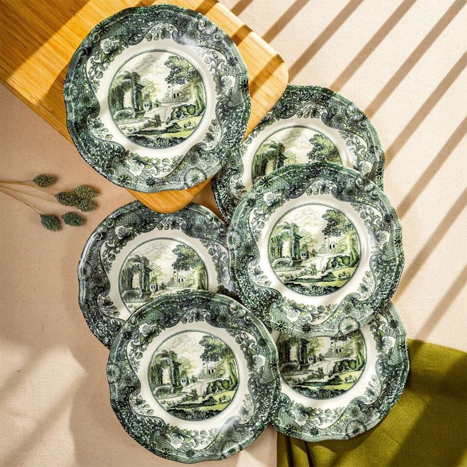 Fecra Vintage Emerald 6 Parça Pasta Tabağı Seti