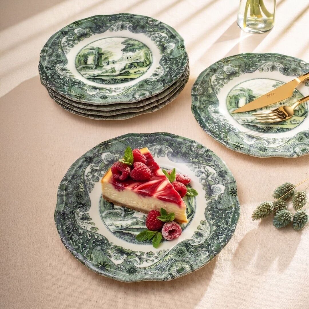 Fecra Vintage Emerald 6 Parça Pasta Tabağı Seti