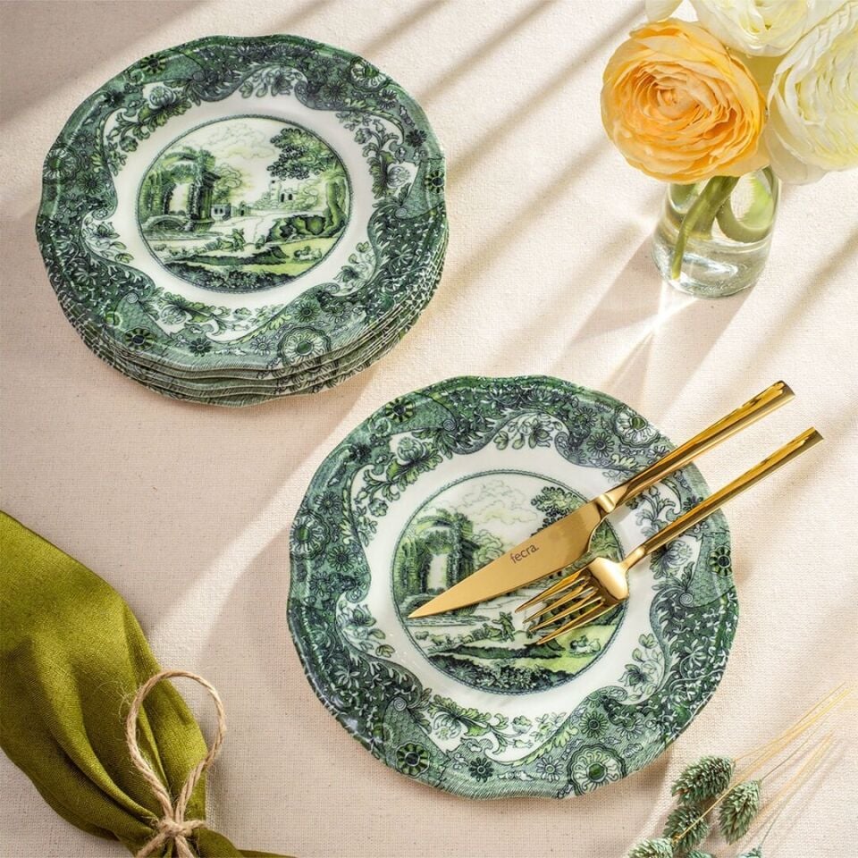 Fecra Vintage Emerald 6 Parça Pasta Tabağı Seti