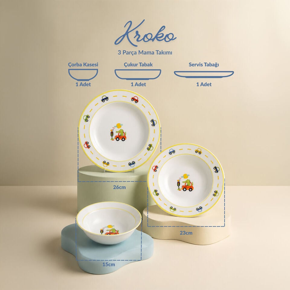 Fecra Kroko 3 Parça Porselen Mama Takımı