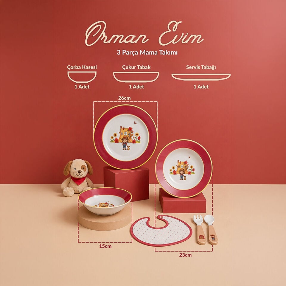 Fecra Orman Evim 3 Parça Porselen Mama Takımı