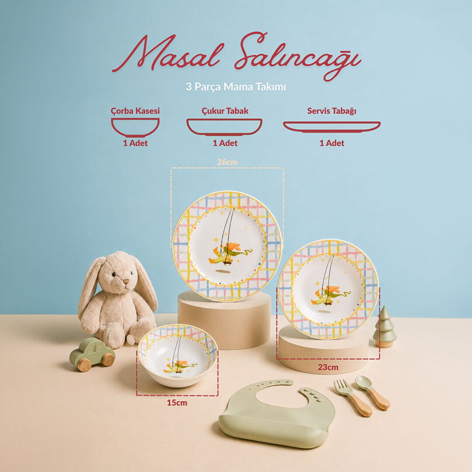 Fecra Masal Salıncağı 3 Parça Porselen Mama Takımı