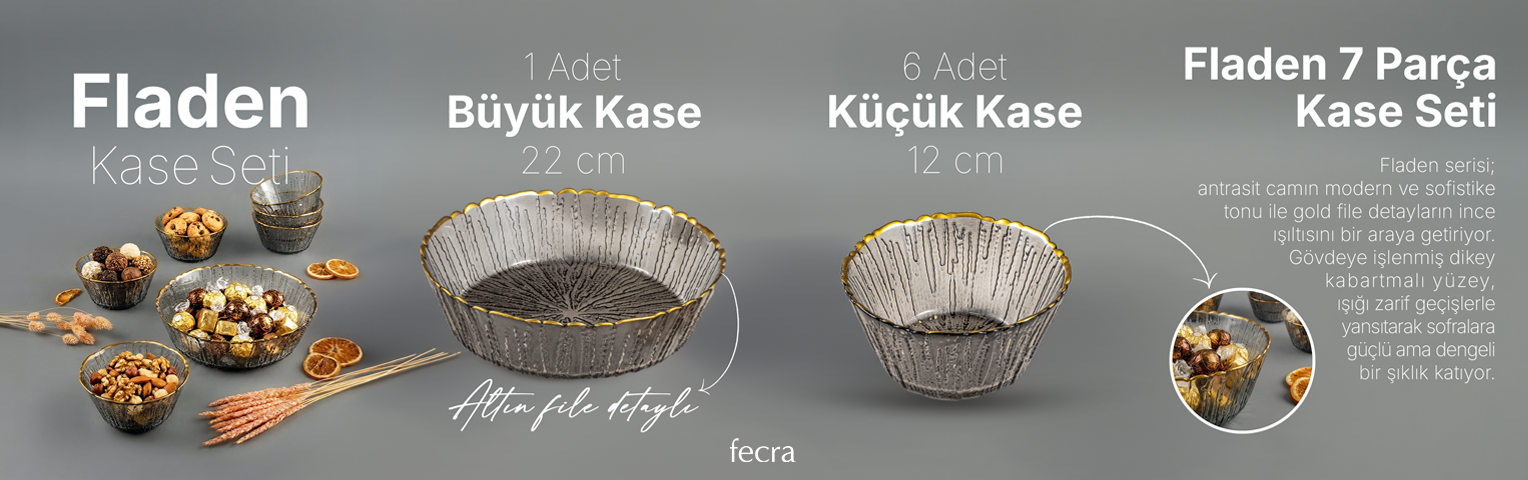Fecra Fladen 7 Parça Kase Seti Antrasit Gold Fileli