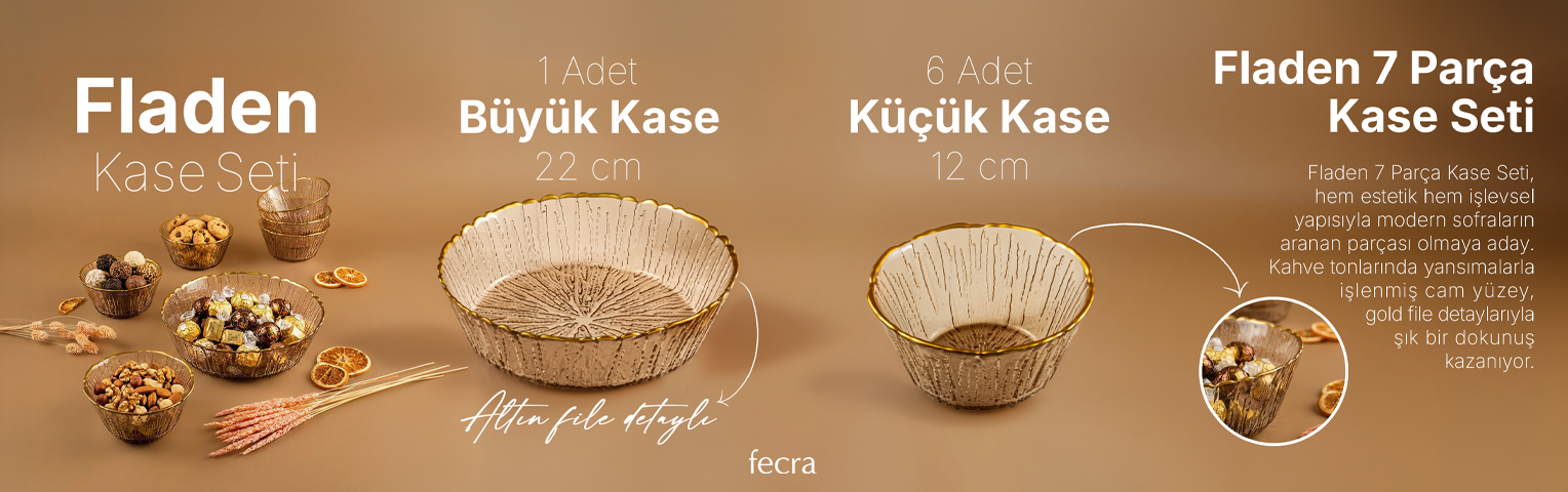 Fecra Fladen 7 Parça Kase Seti Kahve Gold Fileli