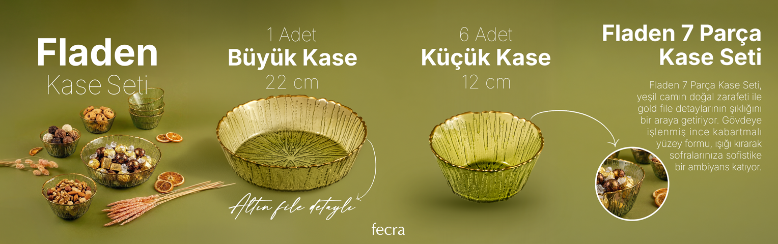 Fecra Fladen 7 Parça Kase Seti Yeşil Gold Fileli